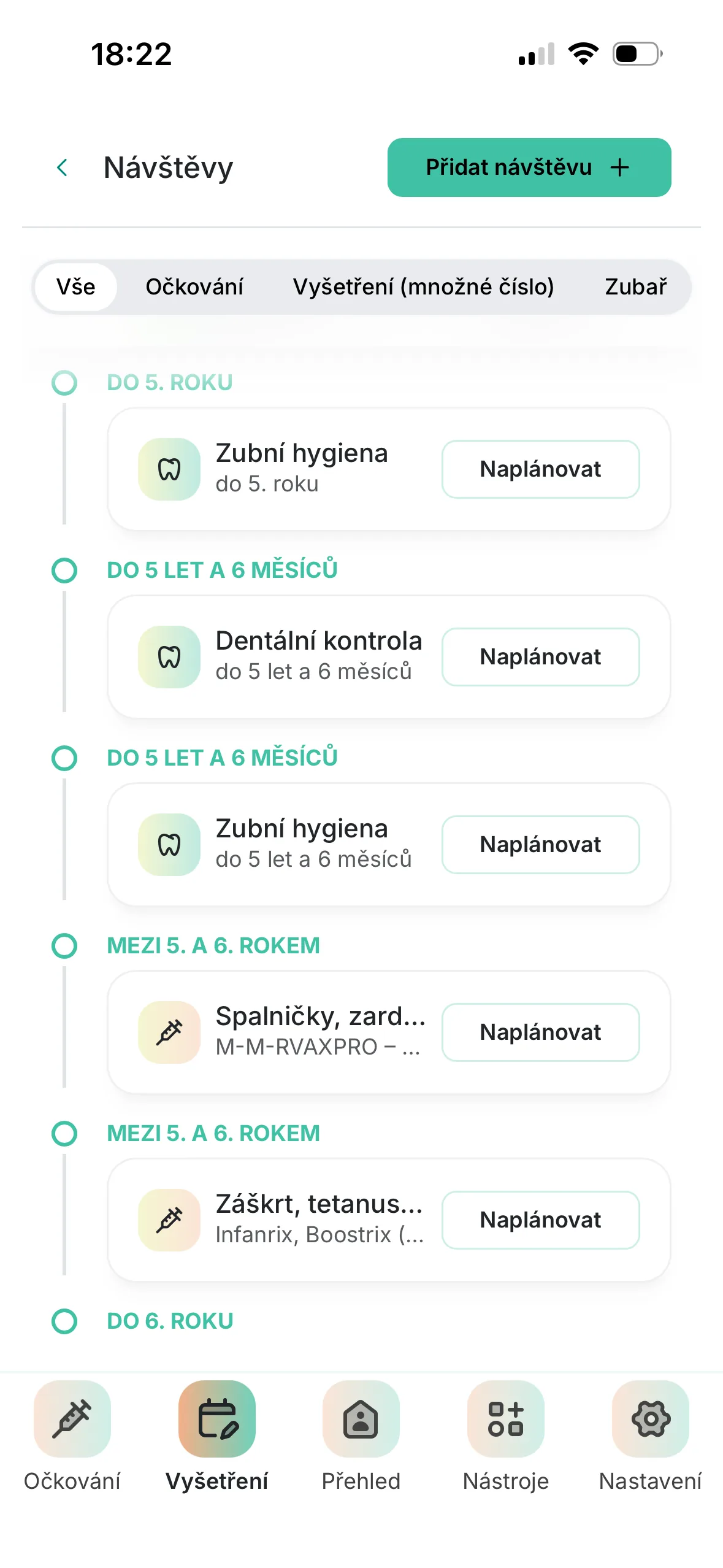 Prohlídky a návštěvy u lékaře