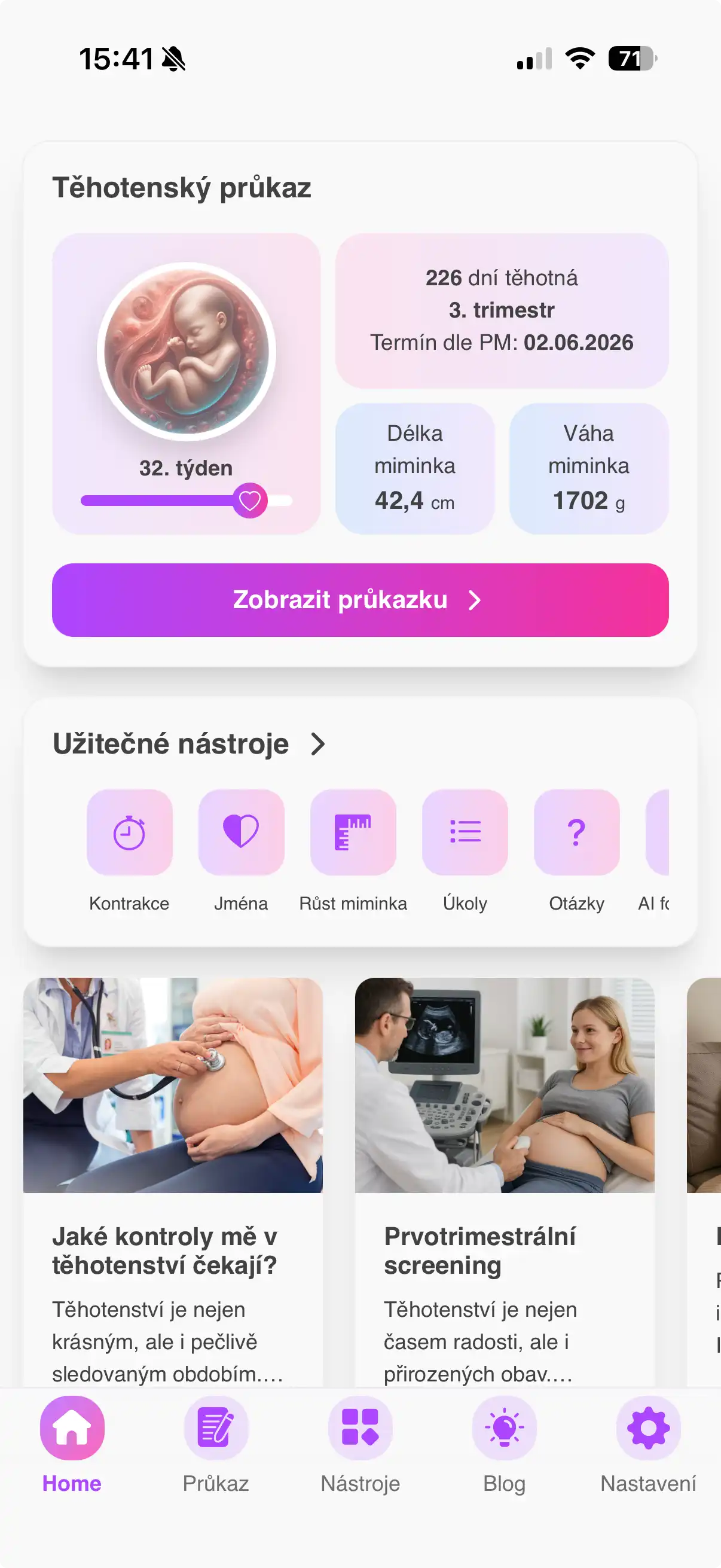 Těhotenská průkazka dashboard