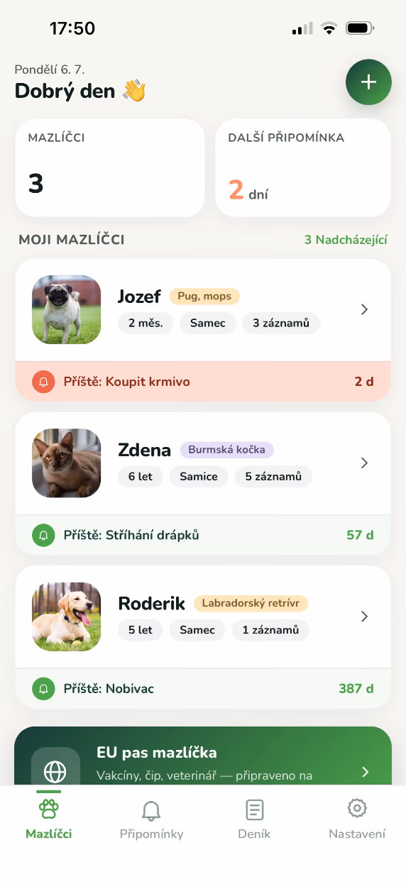 Veterinární průkaz — přehled mazlíčků