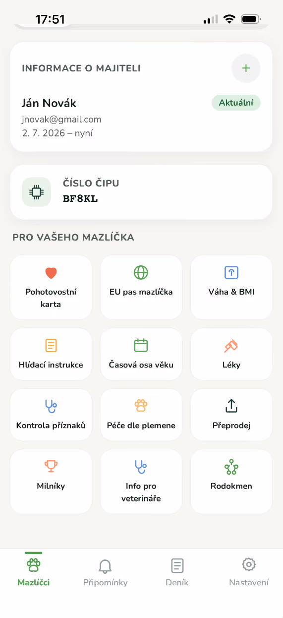 Kompletní zdravotní karta mazlíčka